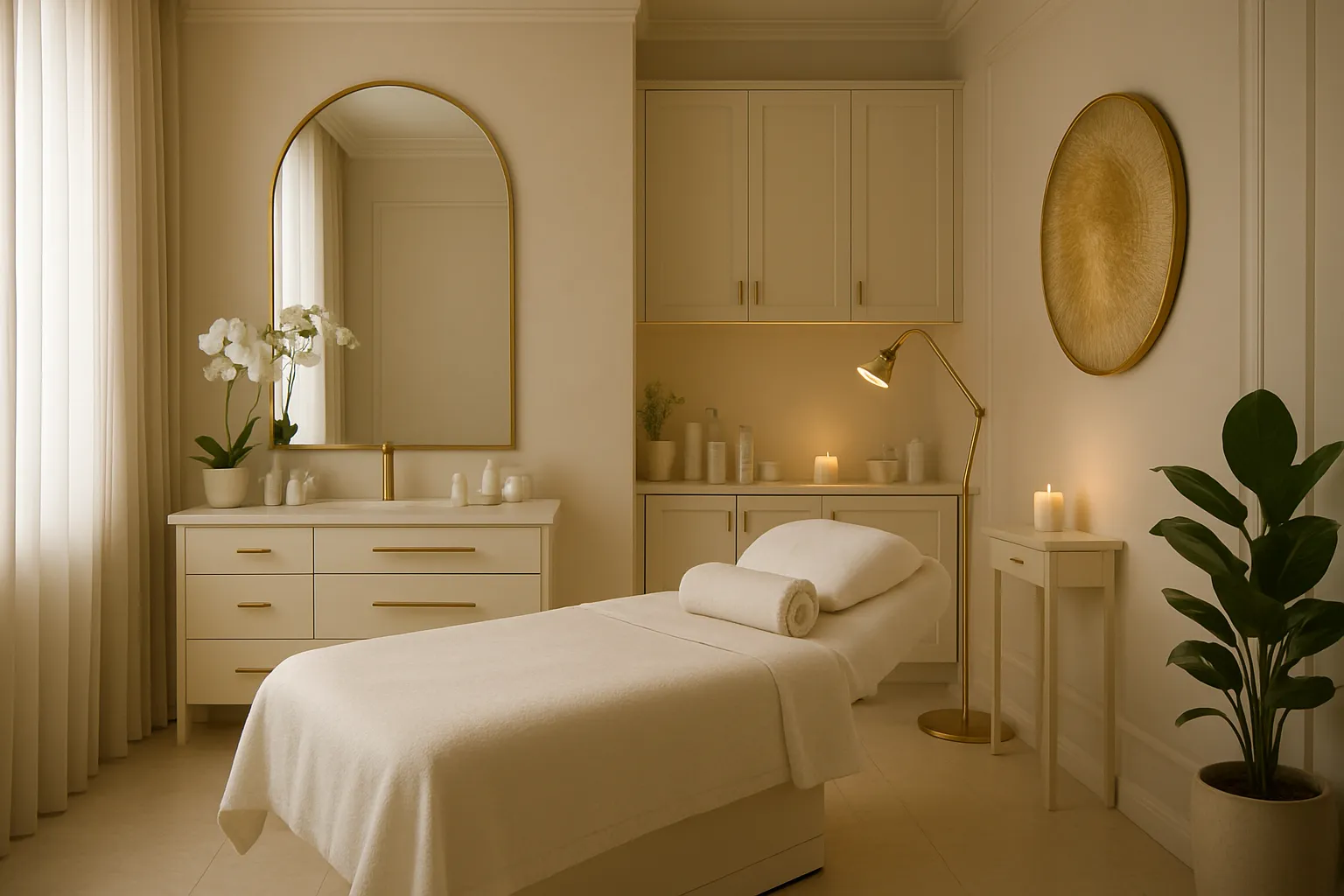 Ambiente sofisticado de spa e estética focado em renovação e transformação pessoal