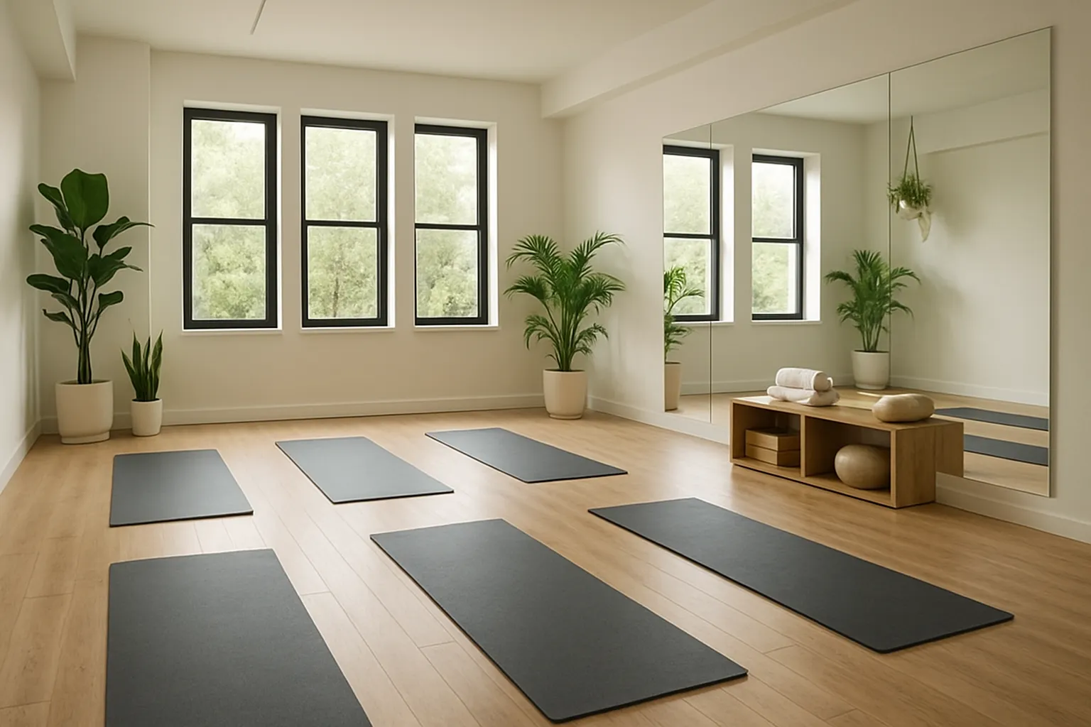 Estúdio moderno e iluminado dedicado ao treinamento de mobilidade e flexibilidade
