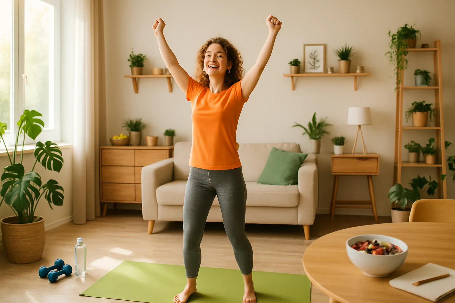 Estilo de Vida Energético e Saudável Ambiente de vida saudável mostrando rotina matinal energética e estilo de vida vibrante