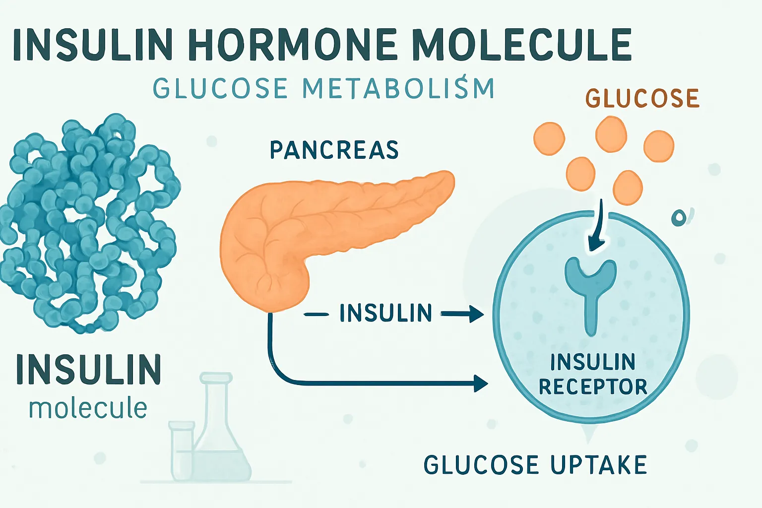 Insulina e Metabolismo – Visualização Científica Representação científica da insulina e seu papel no metabolismo da glicose no organismo