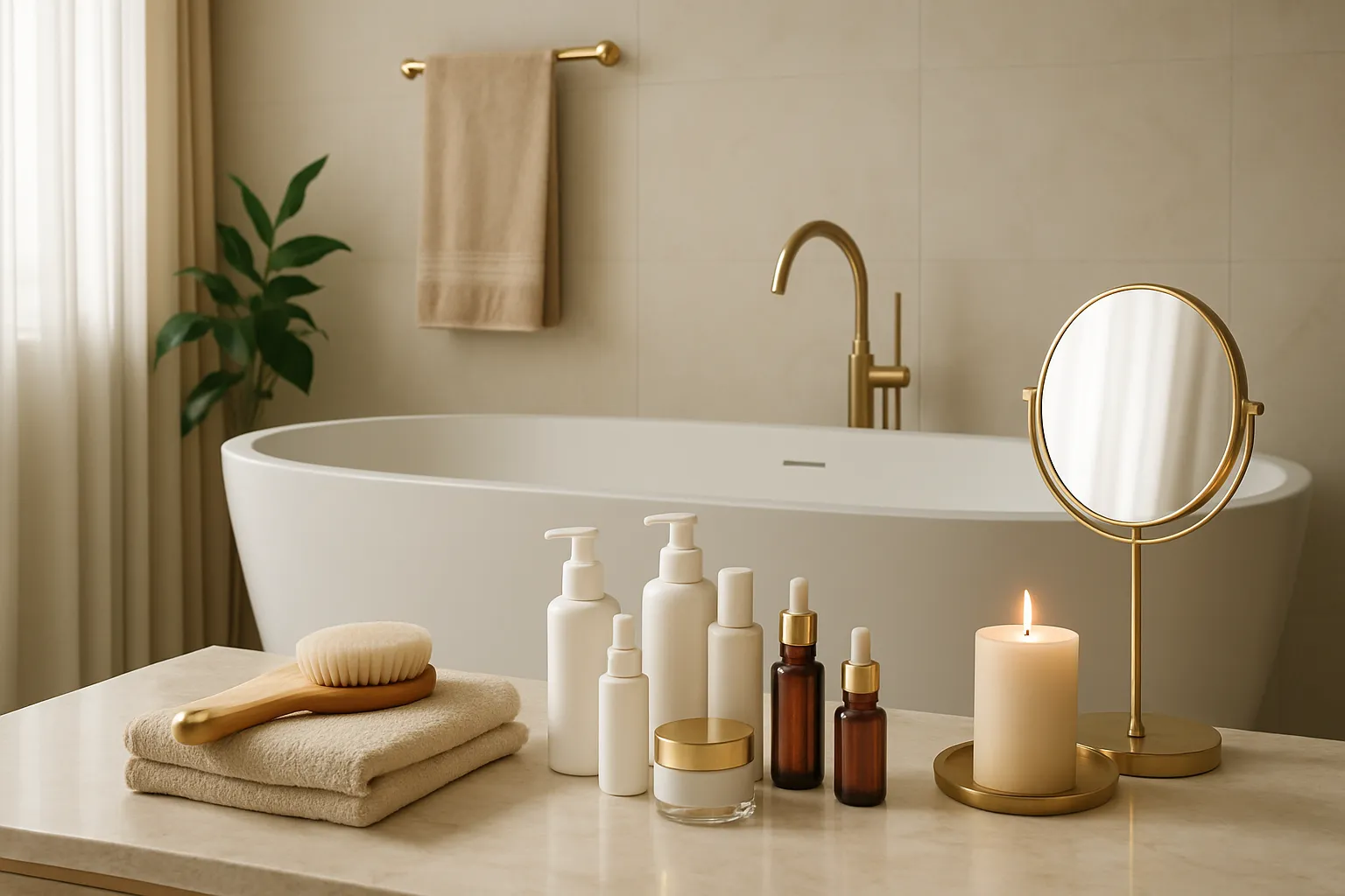 Ambiente de bem-estar e autocuidado com rotina de beleza e rejuvenescimento