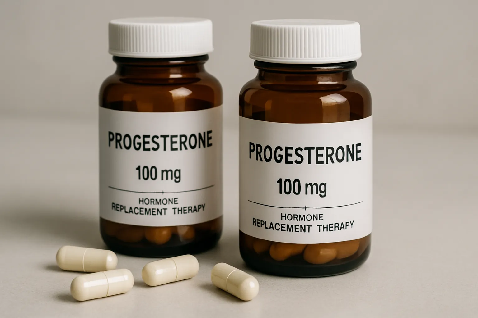 Progesterona Natural – Medicamento para Reposição Hormonal Medicamentos de progesterona natural para reposição hormonal, incluindo cápsulas e frascos de tratamento