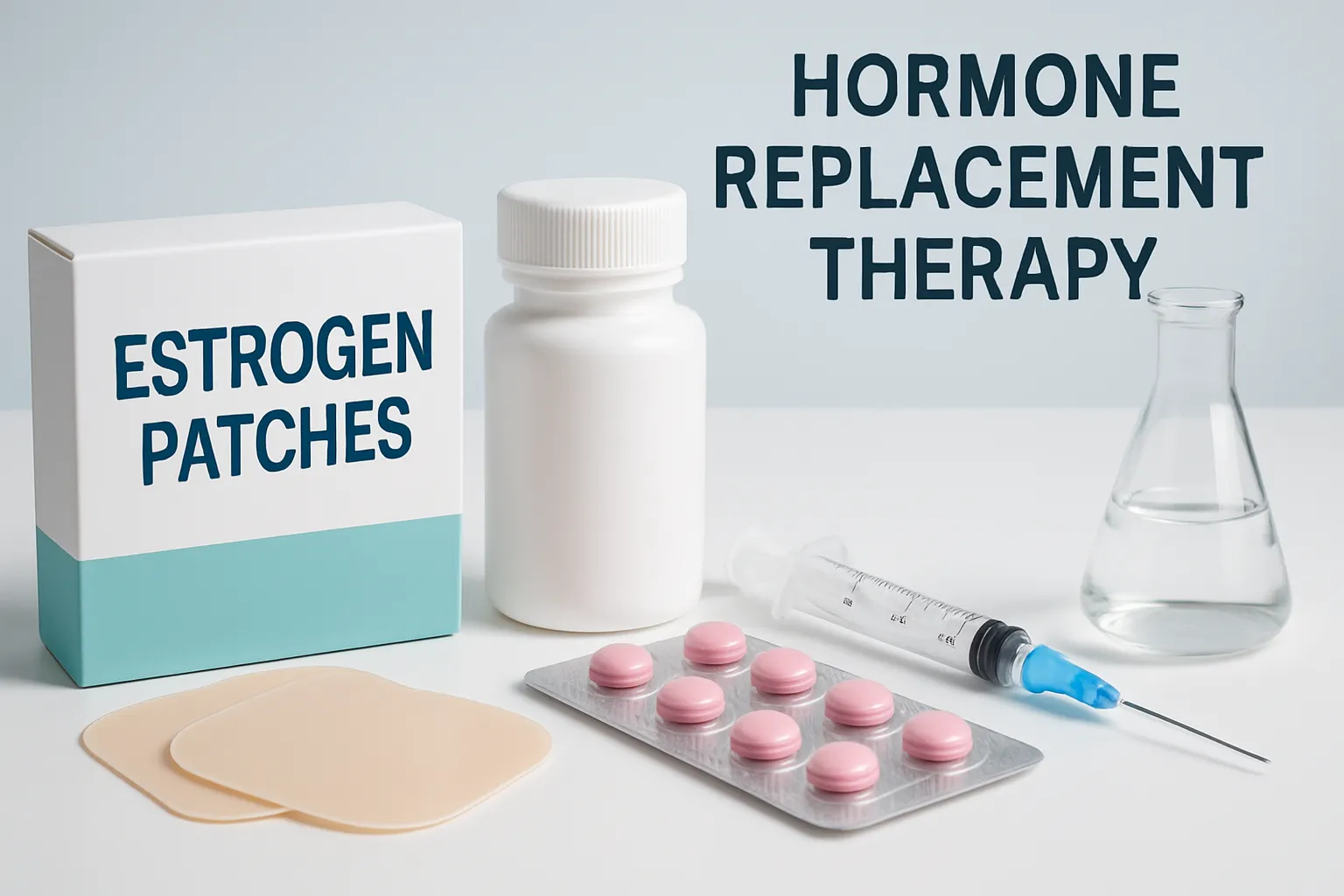 Hormônios Femininos e Medicamentos para Reposição Medicamentos para reposição hormonal feminina incluindo adesivos e comprimidos de estrogênio