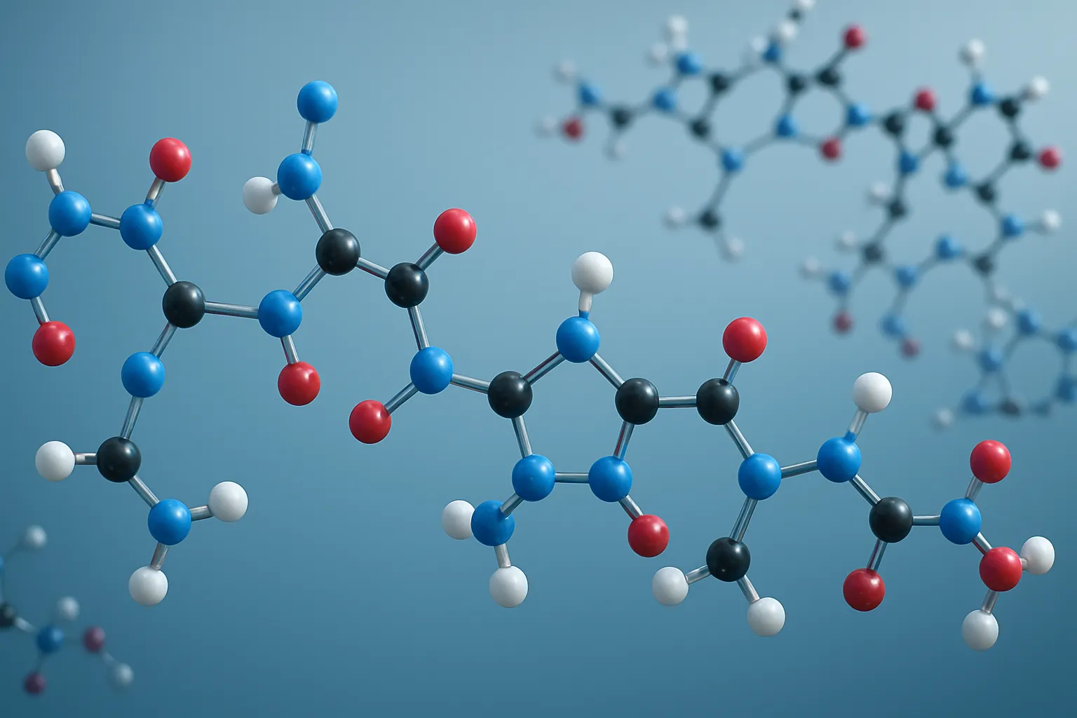 Peptídeos Bioativos – Estrutura Molecular Estrutura molecular de peptídeos bioativos e produtos farmacêuticos para estimulação de colágeno e regeneração celular