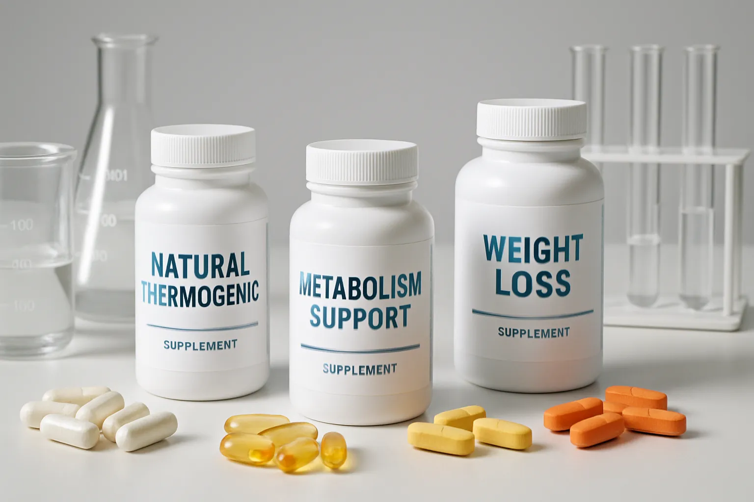Suplementos e Termogênicos Naturais Coleção de suplementos termogênicos naturais e produtos para acelerar o metabolismo organizados profissionalmente