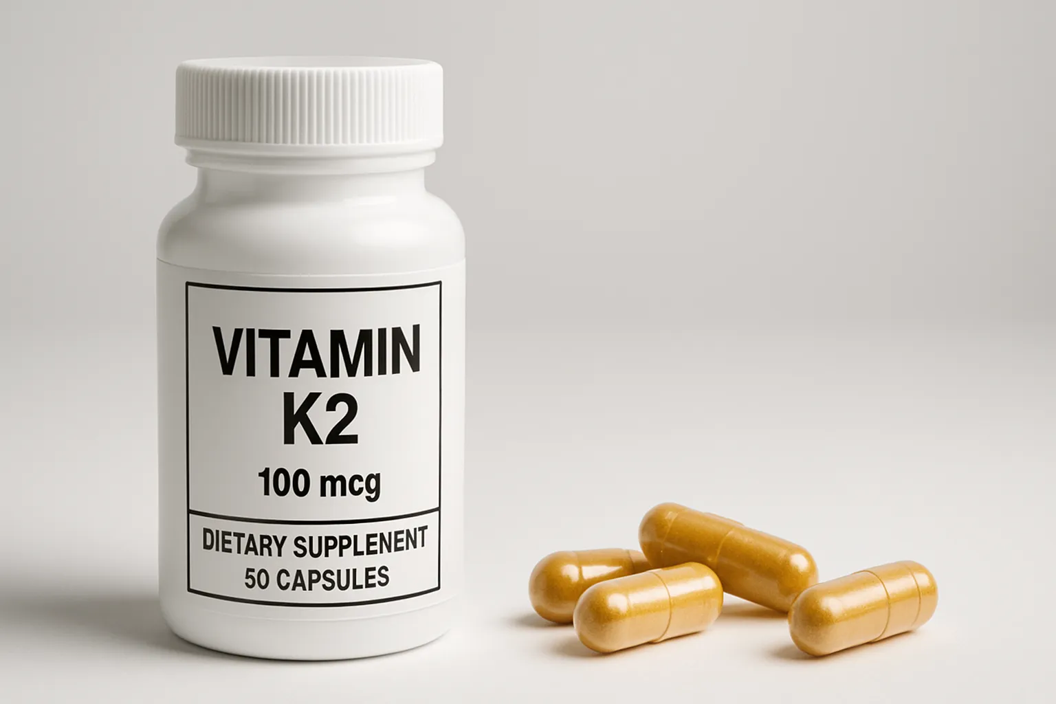 Vitamina K2 – Suplemento para Ossos e Coração Frasco de vitamina K2 com cápsulas, suplemento nutricional para saúde óssea e cardiovascular