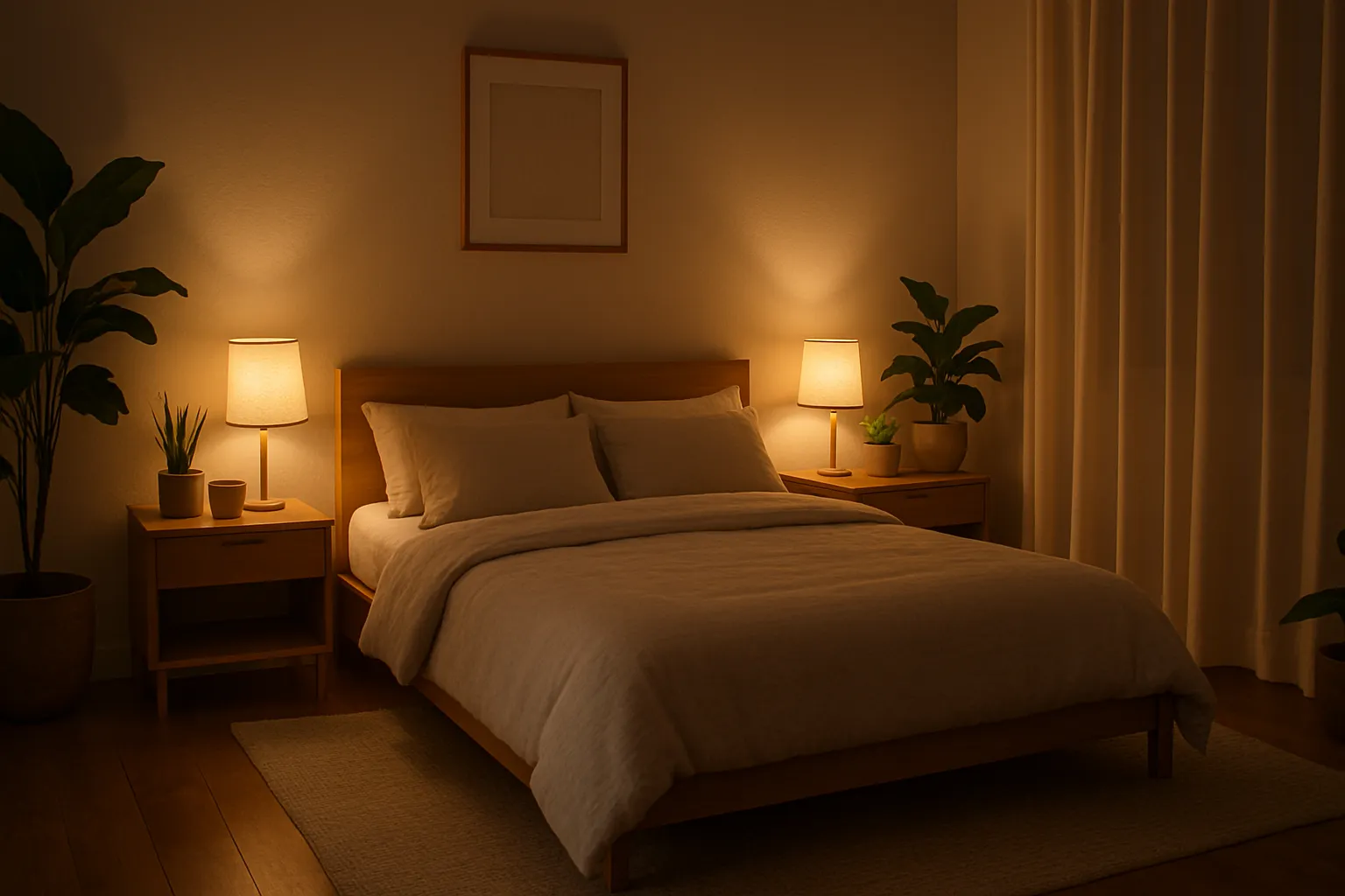 Ambiente Noturno Ideal: Quarto Preparado Para Jejum Regenerativo Quarto sereno e organizado preparado para noite de jejum, com ambiente propício ao sono reparador