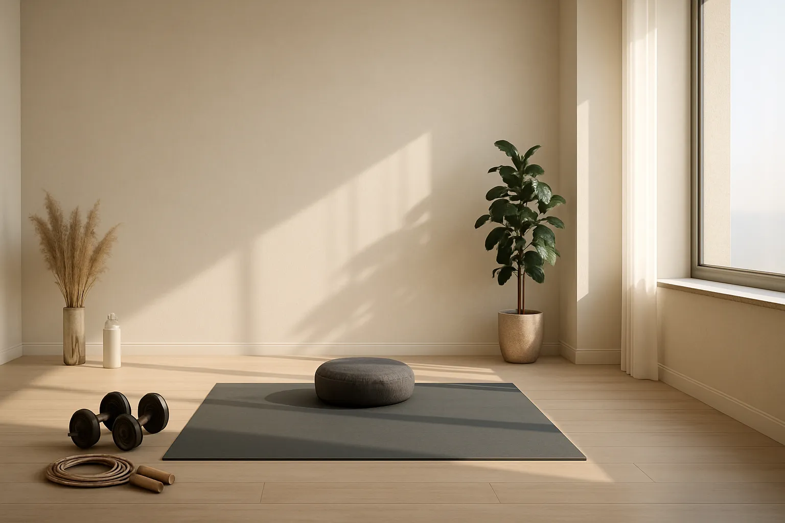 Ambiente de Preparação Mental Espaço tranquilo de meditação e preparação mental com elementos de treinamento esportivo
