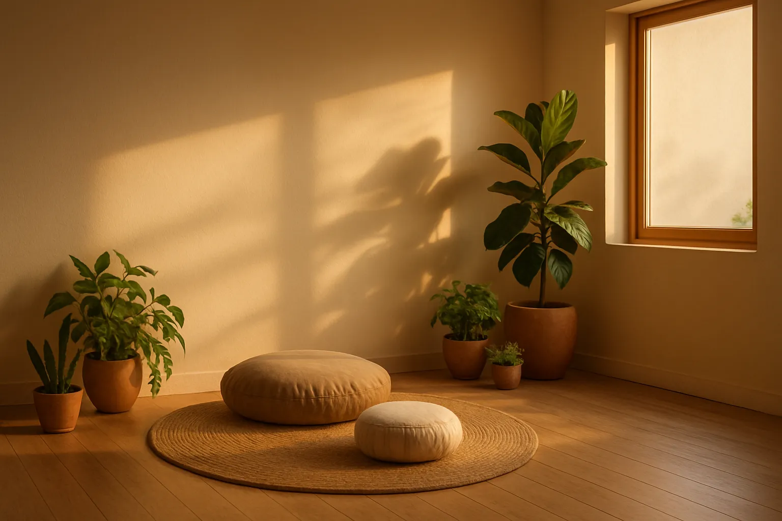 Canto de meditação pacífico com almofadas e plantas para controle do estresse e prolactina alta