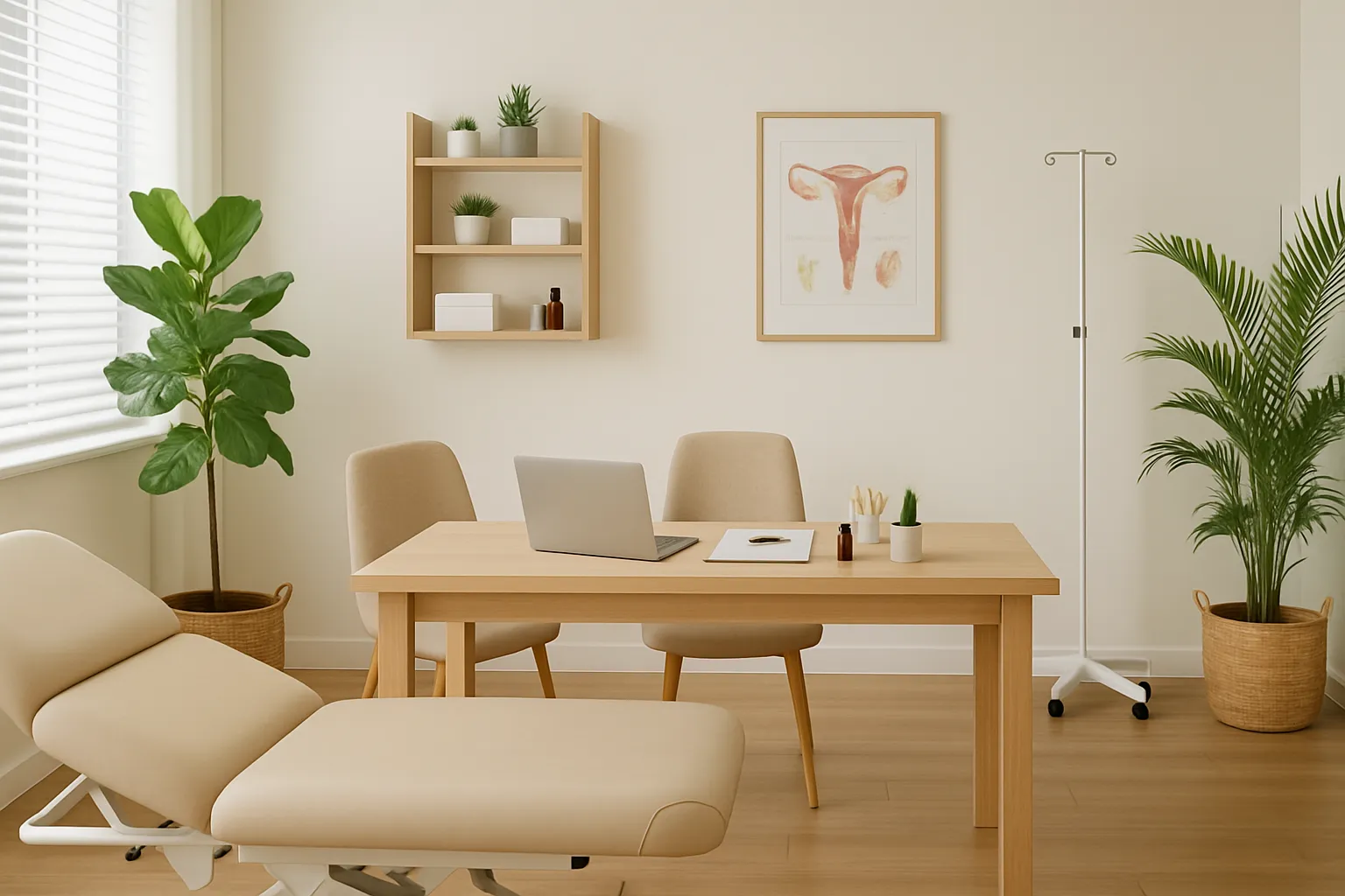 Ambiente de Consulta Médica Especializada em Medicina Integrativa Consultório moderno de medicina integrativa com ambiente acolhedor e profissional, representando abordagem personalizada para reposição hormonal