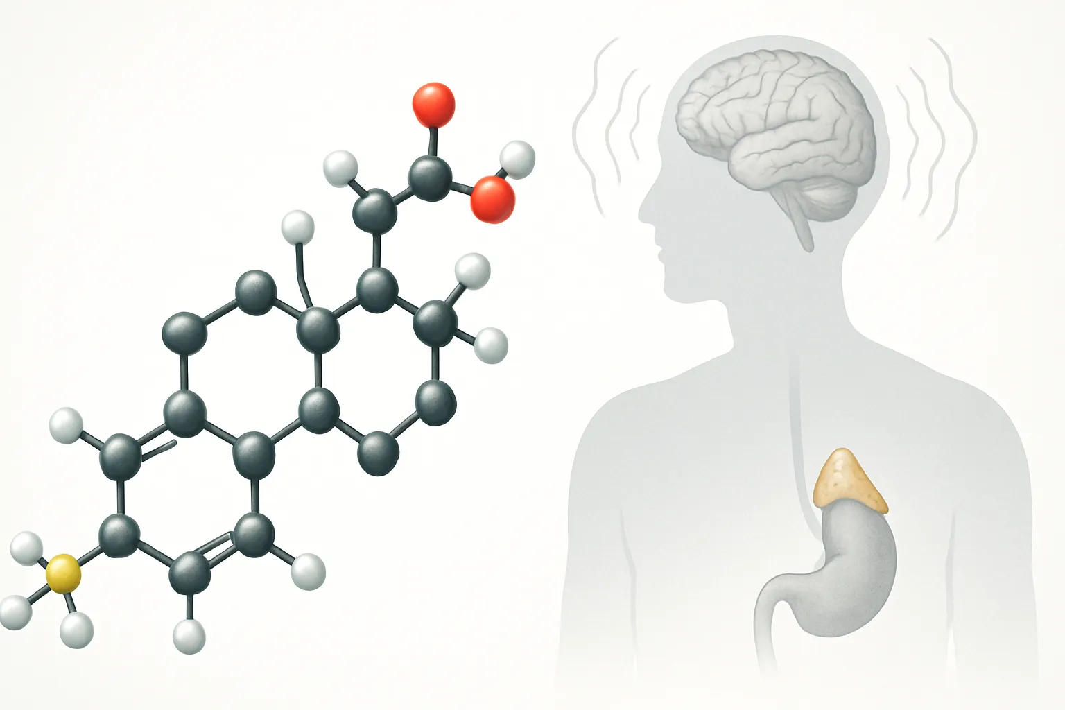 Representação científica do cortisol e sua estrutura molecular, mostrando aspectos técnicos do hormônio do estresse