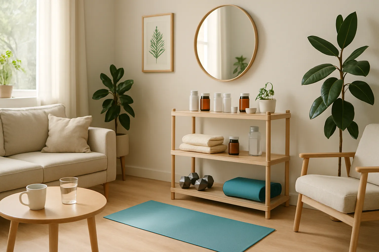 Ambiente de Longevidade e Energia Sustentável Espaço de vida moderno e energizante com elementos de wellness e longevidade saudável