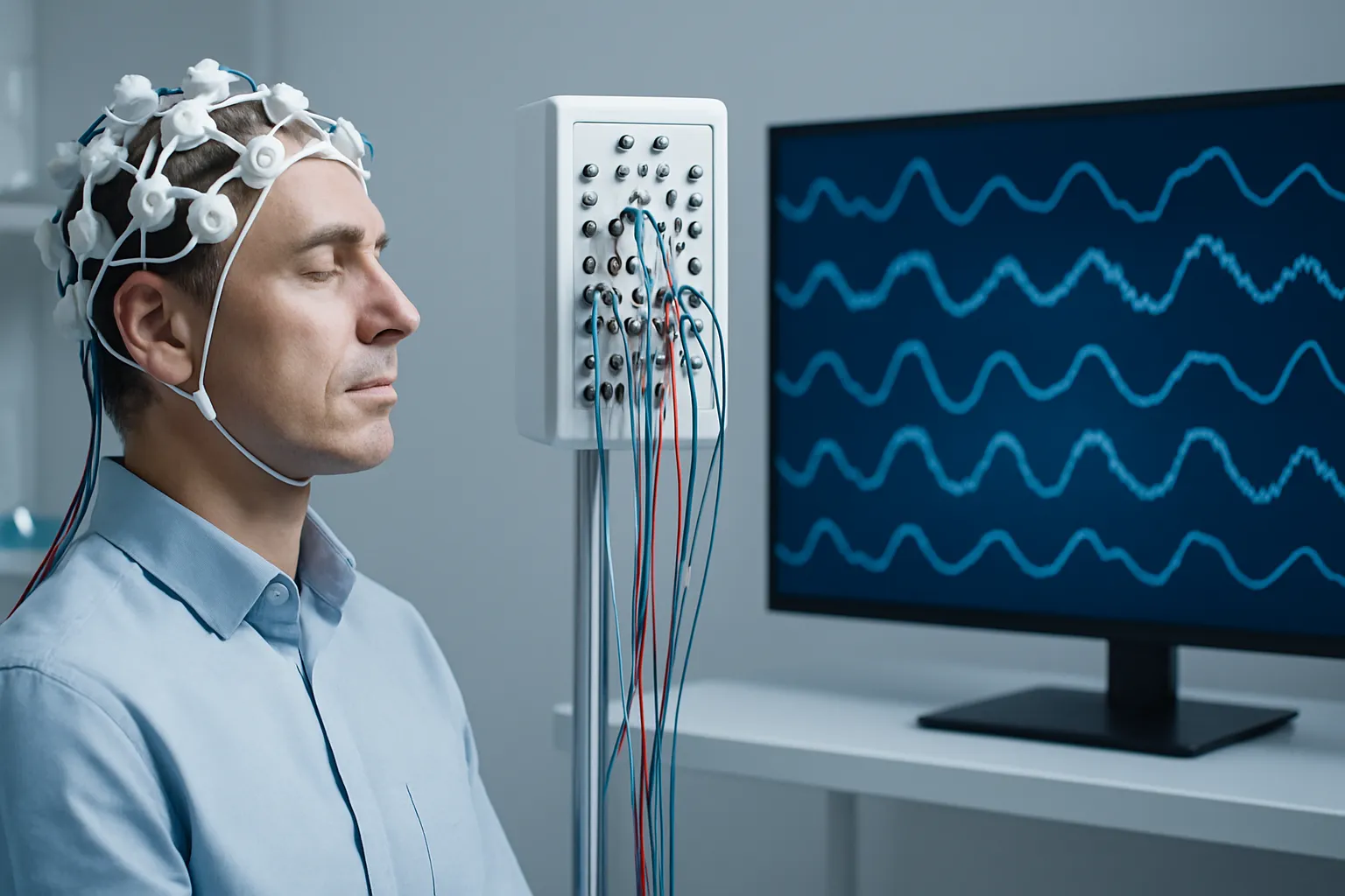 Neurociência do Flow State – Atividade Cerebral Representação científica da atividade cerebral durante o estado de flow, mostrando padrões neurológicos e ondas cerebrais otimizadas