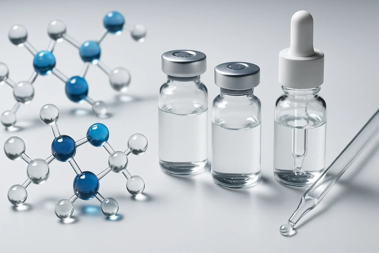 Peptídeos Clareadores: Ciência Molecular Avançada Moléculas de peptídeos e séruns avançados para clareamento da pele em apresentação científica profissional