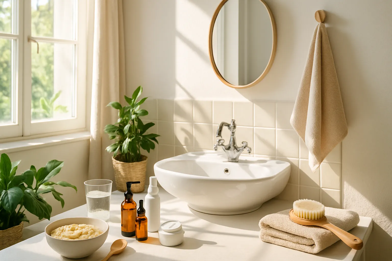 Rotina de Bem-Estar e Regeneração Natural Ambiente de bem-estar com rotina saudável focada em regeneração e cuidados naturais