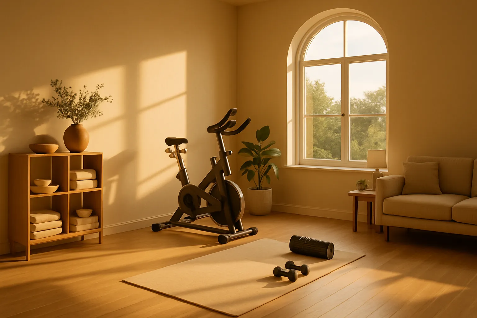 Ambiente Ideal para Longevidade Saudável Espaço doméstico organizado que promove práticas de longevidade e modulação natural do mTOR