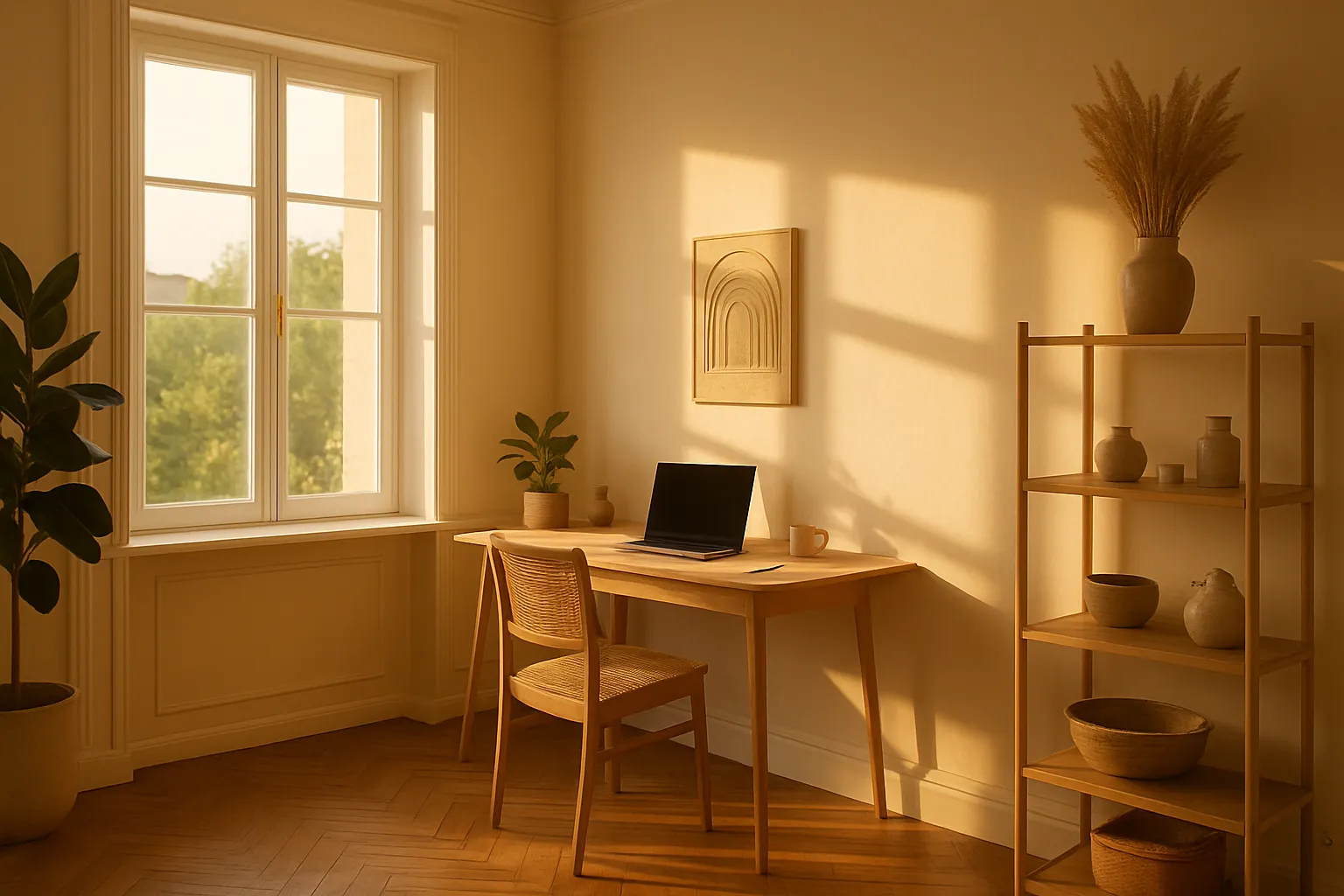 Ambiente para Performance Cognitiva Espaço de trabalho organizado em casa com iluminação natural ideal para foco mental