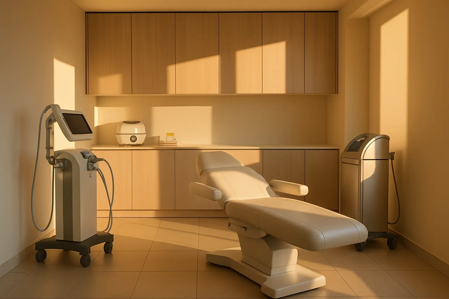 Clínica de Medicina Regenerativa Moderna Interior de clínica moderna especializada em medicina regenerativa com equipamentos para tratamento PRF