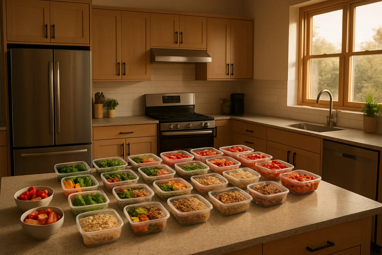 Cozinha organizada para controle alimentar Cozinha moderna bem organizada com estação de preparo de refeições, ambiente ideal para quem faz tratamento da compulsão alimentar