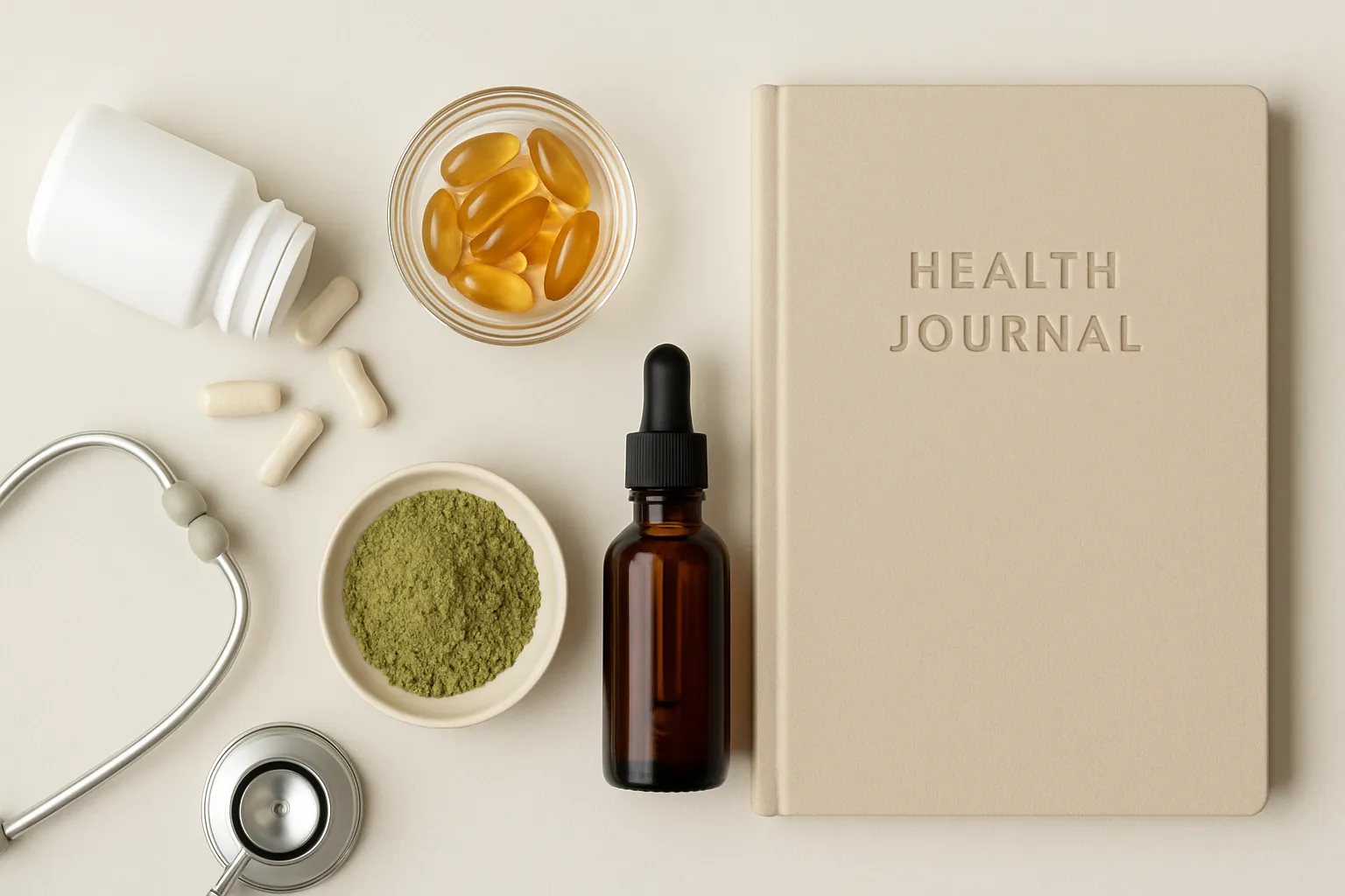 Ferramentas Essenciais para Grounding Tapete condutor de grounding, produtos de aterramento e materiais para conexão com a Terra organizados sobre superfície branca