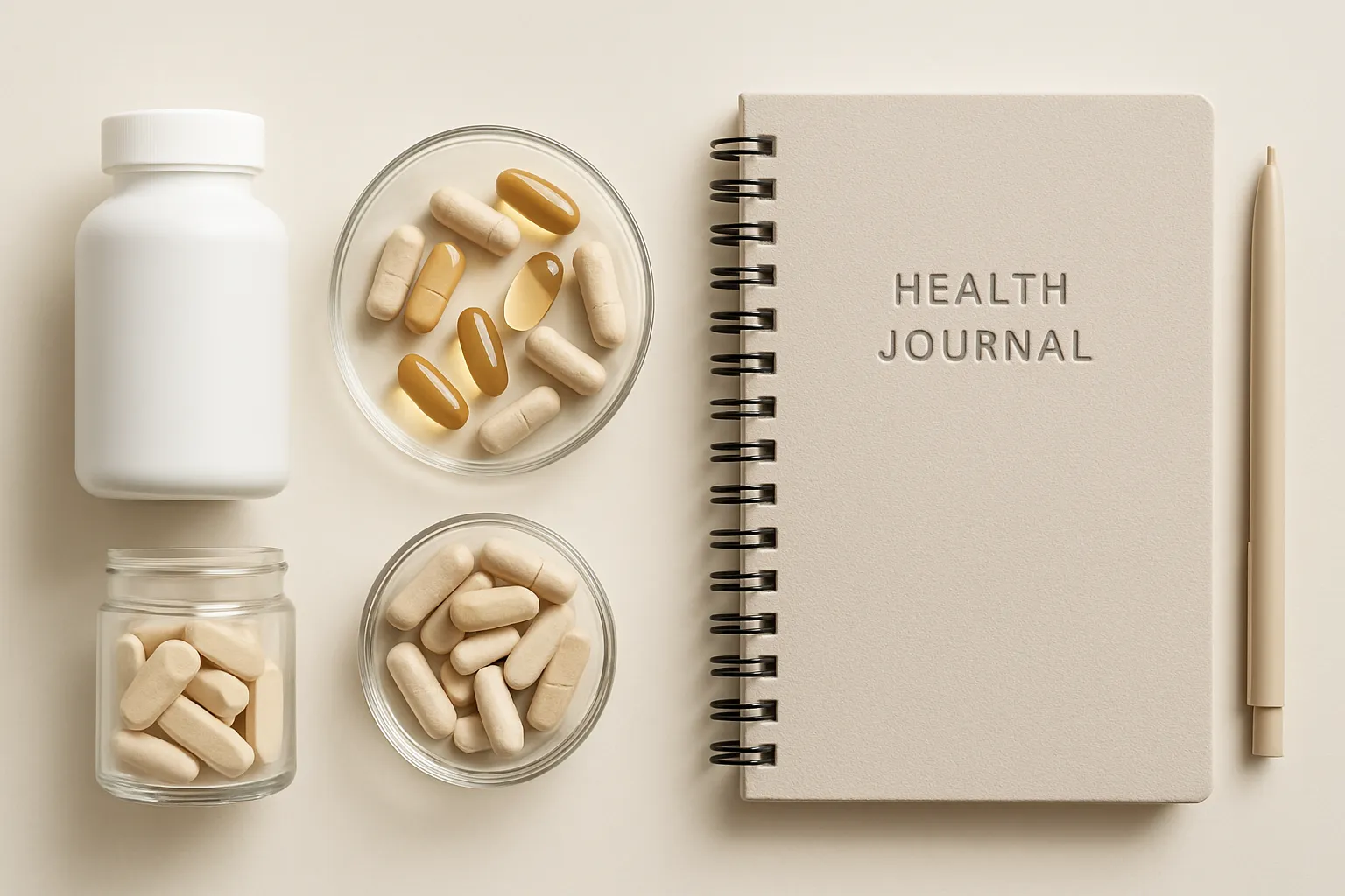 Ferramentas Essenciais para Reduzir Antinutrientes Potes de vidro com grãos de molho, vinagre de maçã, peneira e suplementos minerais organizados sobre superfície de madeira