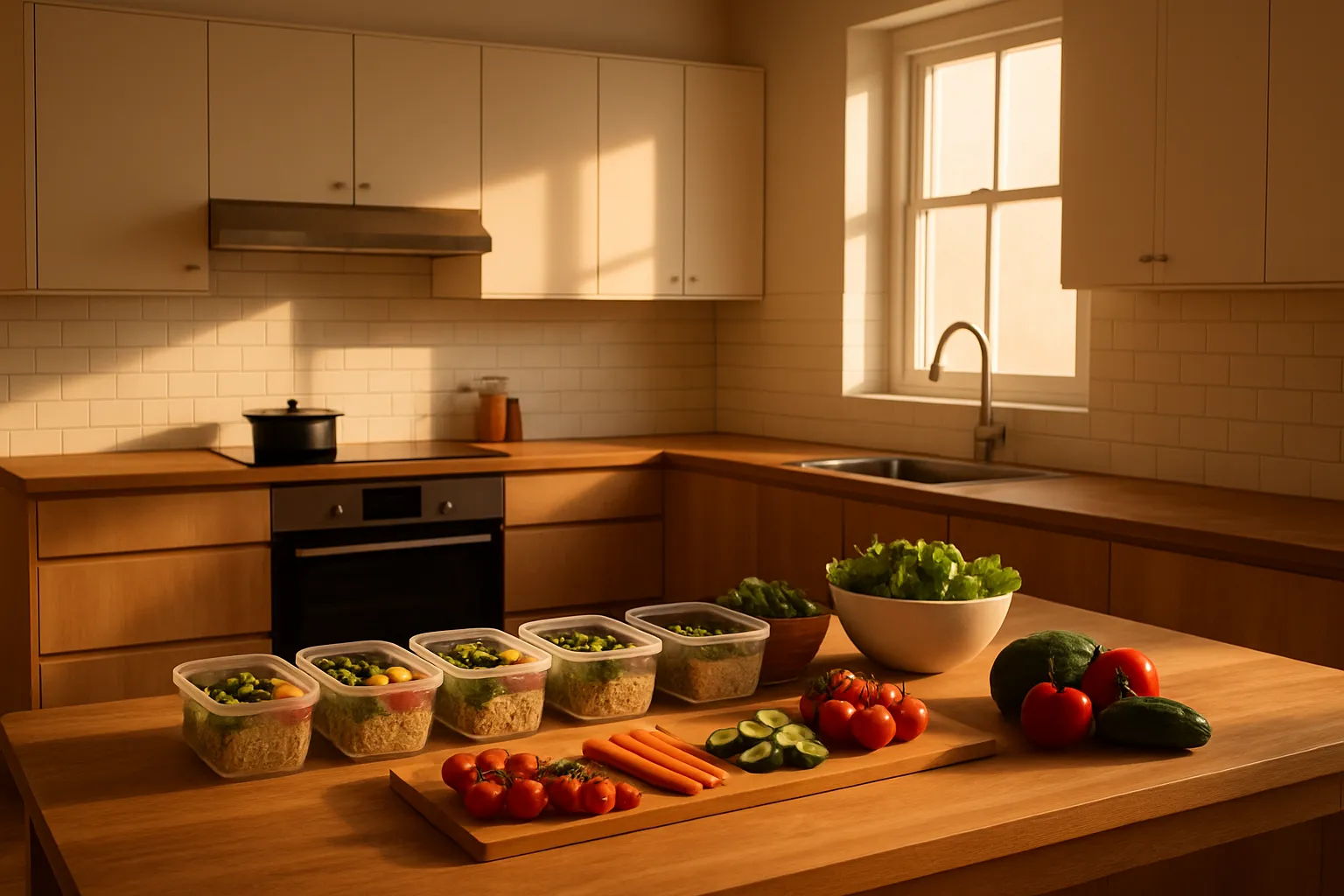 Cozinha organizada para alimentação sem glúten Interior de cozinha moderna e organizada com estação de preparo de refeições saudáveis, mostrando ambiente ideal para alimentação sem glúten