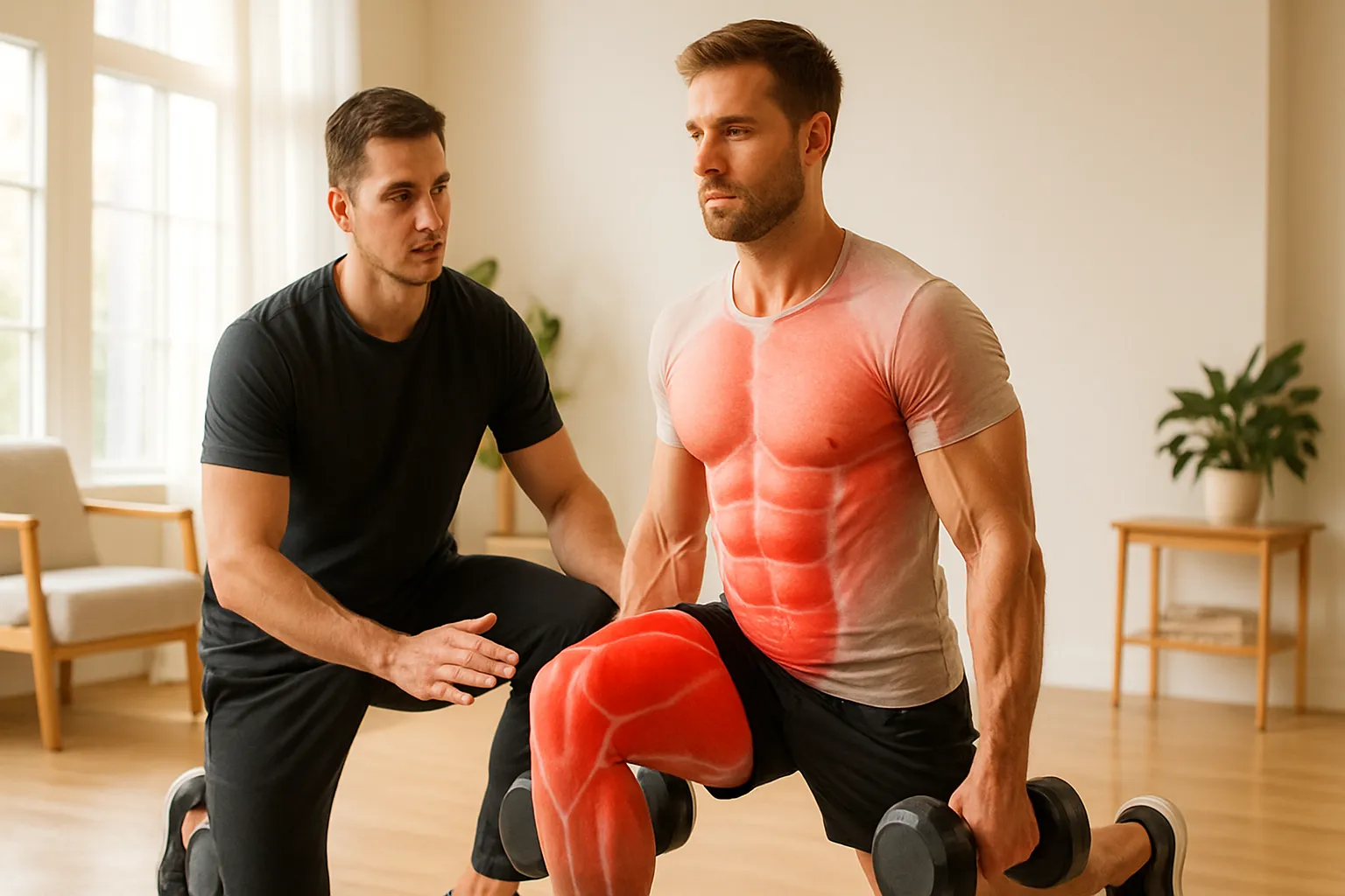 Pessoa realizando treinamento de força com halteres para melhorar a captação de glicose e recuperar sensibilidade à insulina através da contração muscular