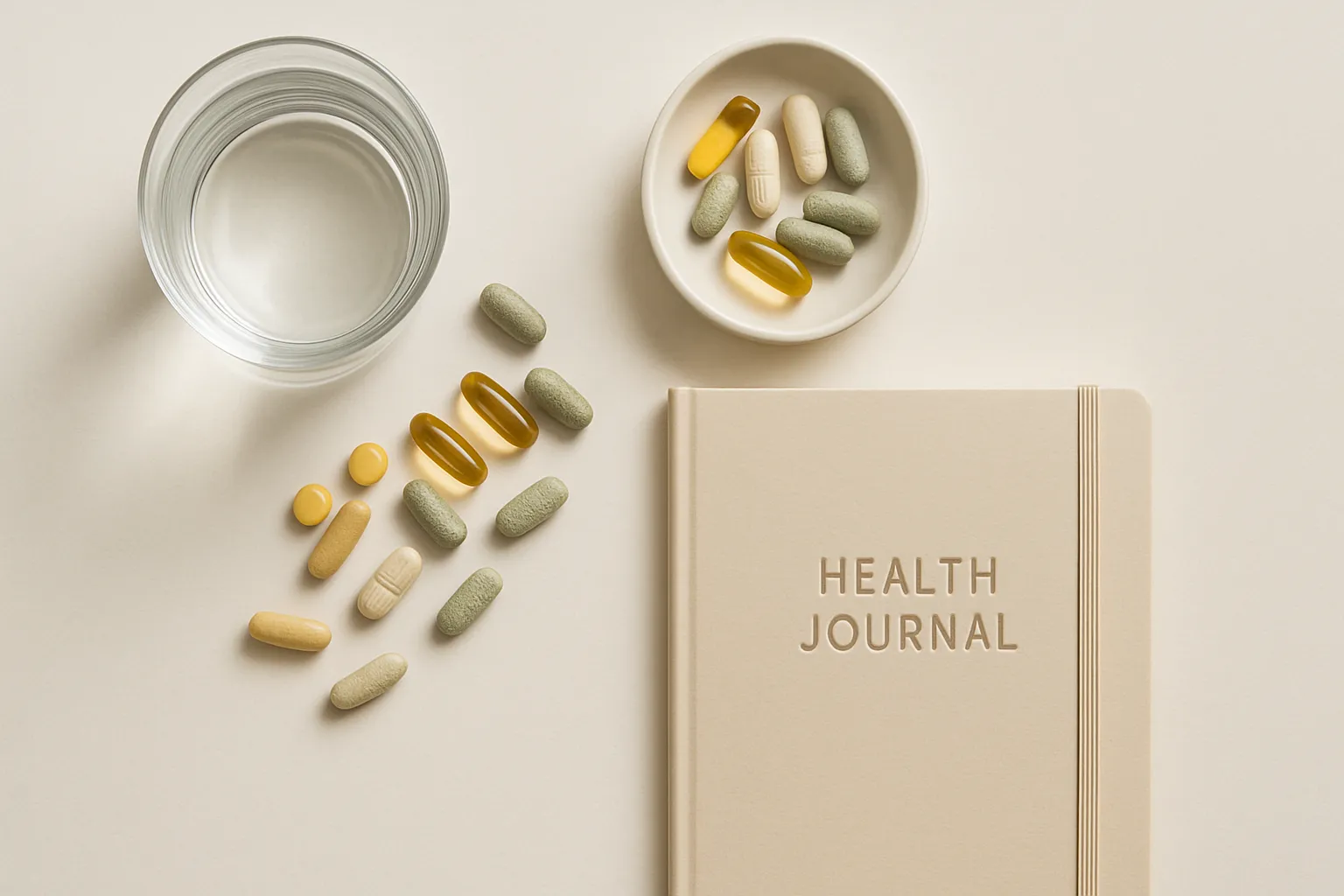 Produtos sem glúten e suplementos digestivos Arranjo organizado de alimentos sem glúten, suplementos probióticos e produtos para saúde digestiva sobre superfície limpa