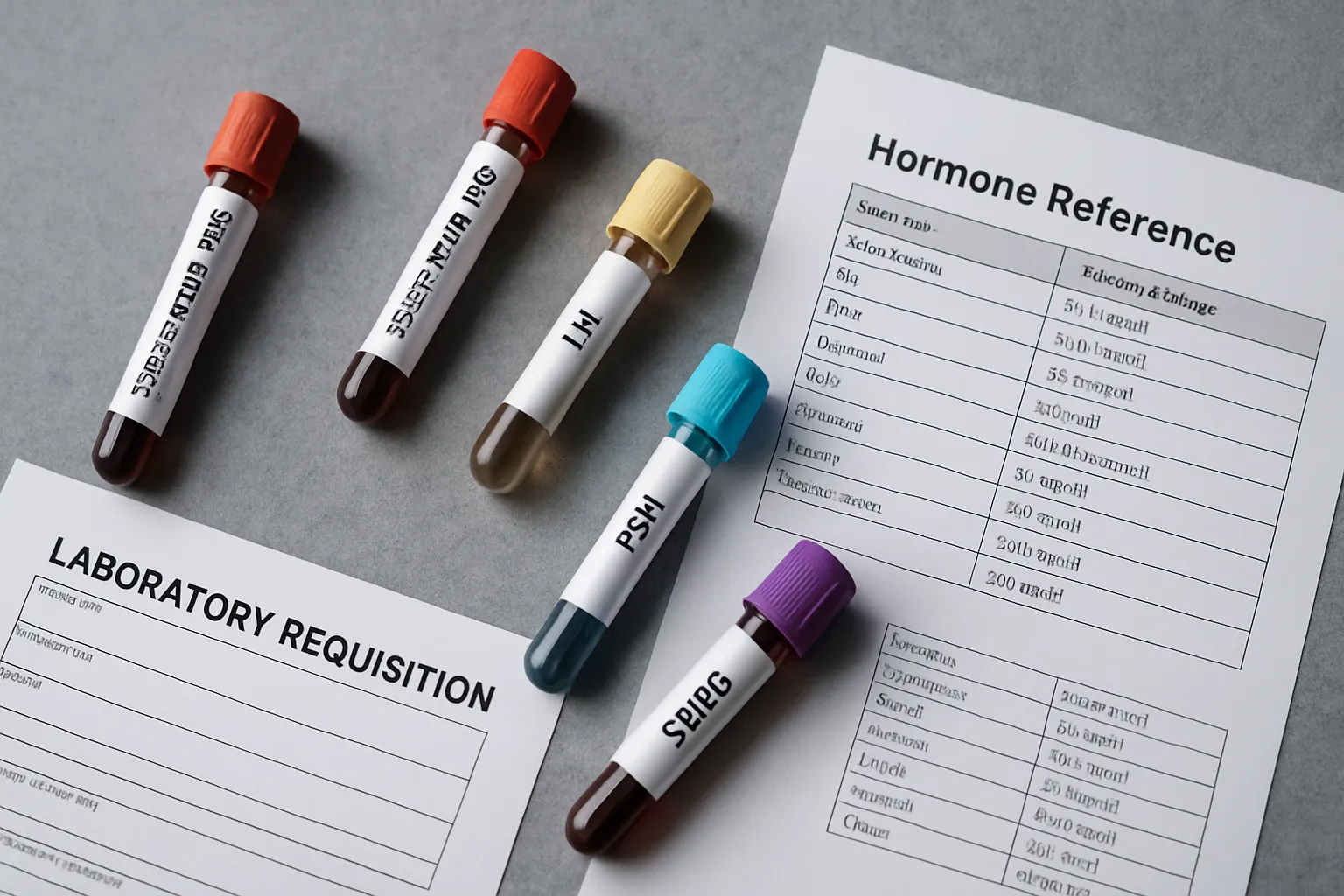 Arranjo de tubos de teste sanguíneo para avaliação hormonal masculina incluindo testosterona total, livre, LH, FSH e SHBG