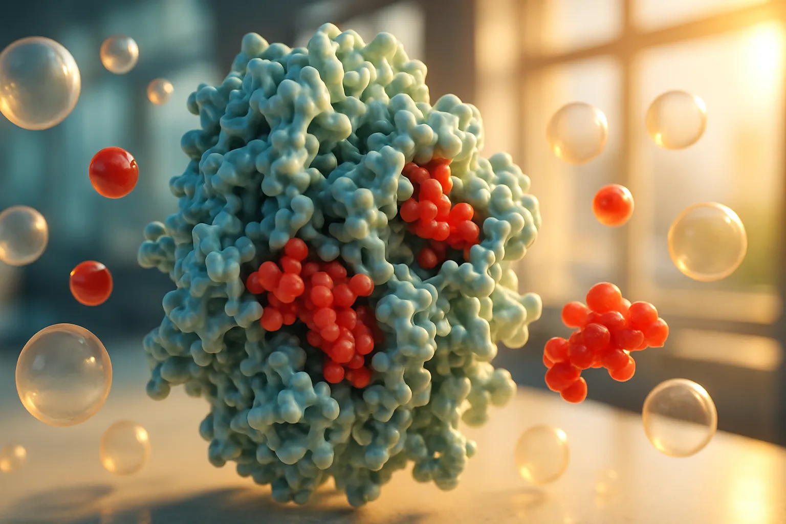 Modelo molecular tridimensional demonstrando como a proteína SHBG se liga à testosterona, mostrando hormônios ligados versus livres disponíveis para uso celular