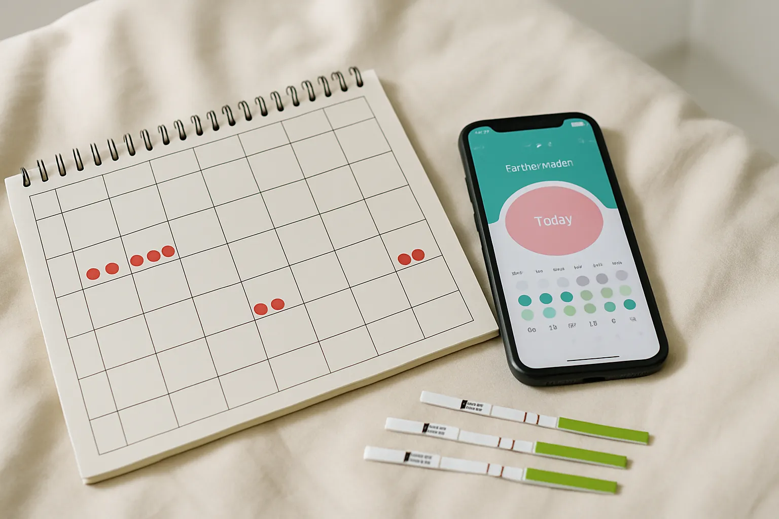 Calendário de rastreamento menstrual evidenciando ciclos irregulares e ausência de ovulação característica da SOP