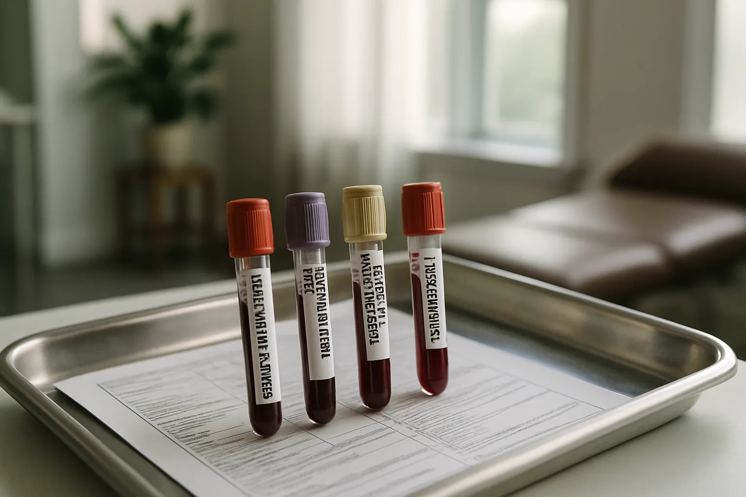 Exames Metabólicos para Avaliação Vascular Tubos de exames clínicos para marcadores inflamatórios incluindo homocisteína, painel de resistência à insulina e níveis de testosterona, essenciais para avaliar saúde vascular