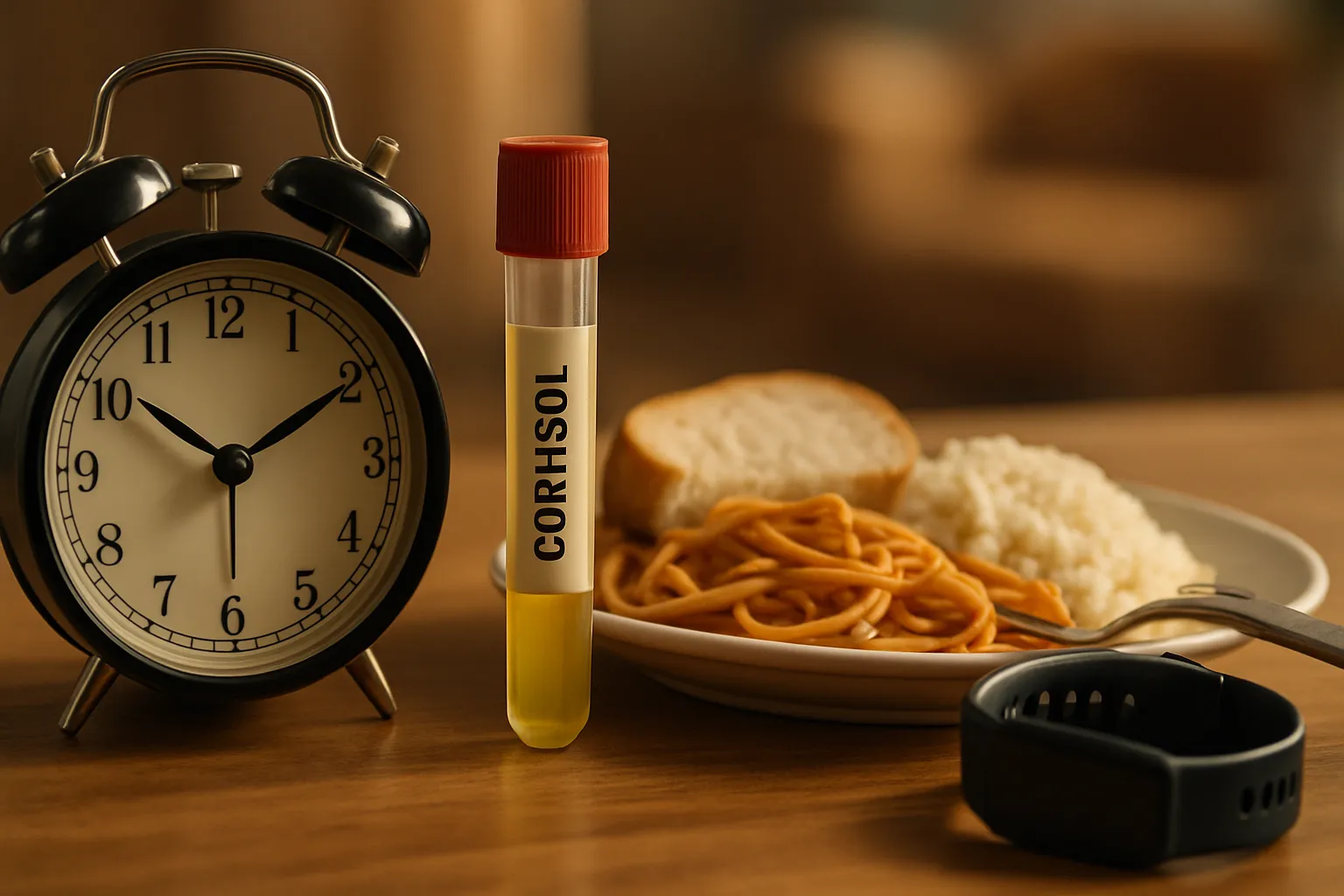 Fatores de Risco para Glicemia Matinal Elevada Composição detalhada mostrando fatores de risco que elevam glicemia matinal: distúrbios do sono, cortisol elevado, jantar inadequado e sedentarismo