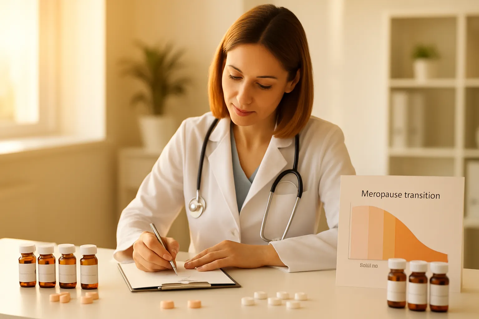Profissional de saúde preparando protocolo personalizado de reposição hormonal bioidêntica com foco na janela terapêutica