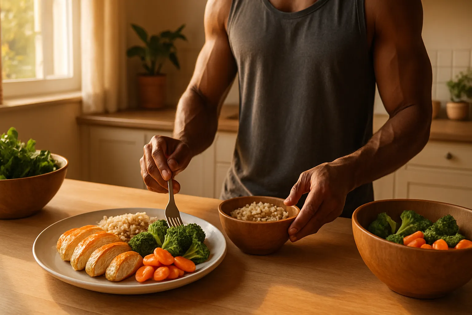 Refeição pós-treino estratégica com proteínas e carboidratos para otimizar sensibilidade à insulina e direcionar nutrientes para músculo