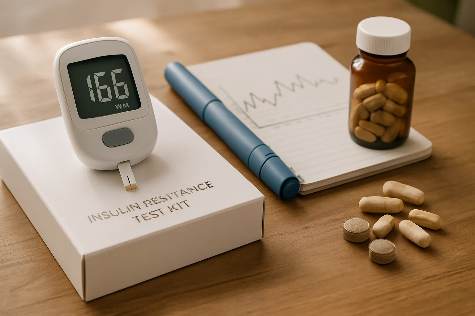 Kit de teste de resistência à insulina com medidor de glicose e ferramentas de monitoramento metabólico