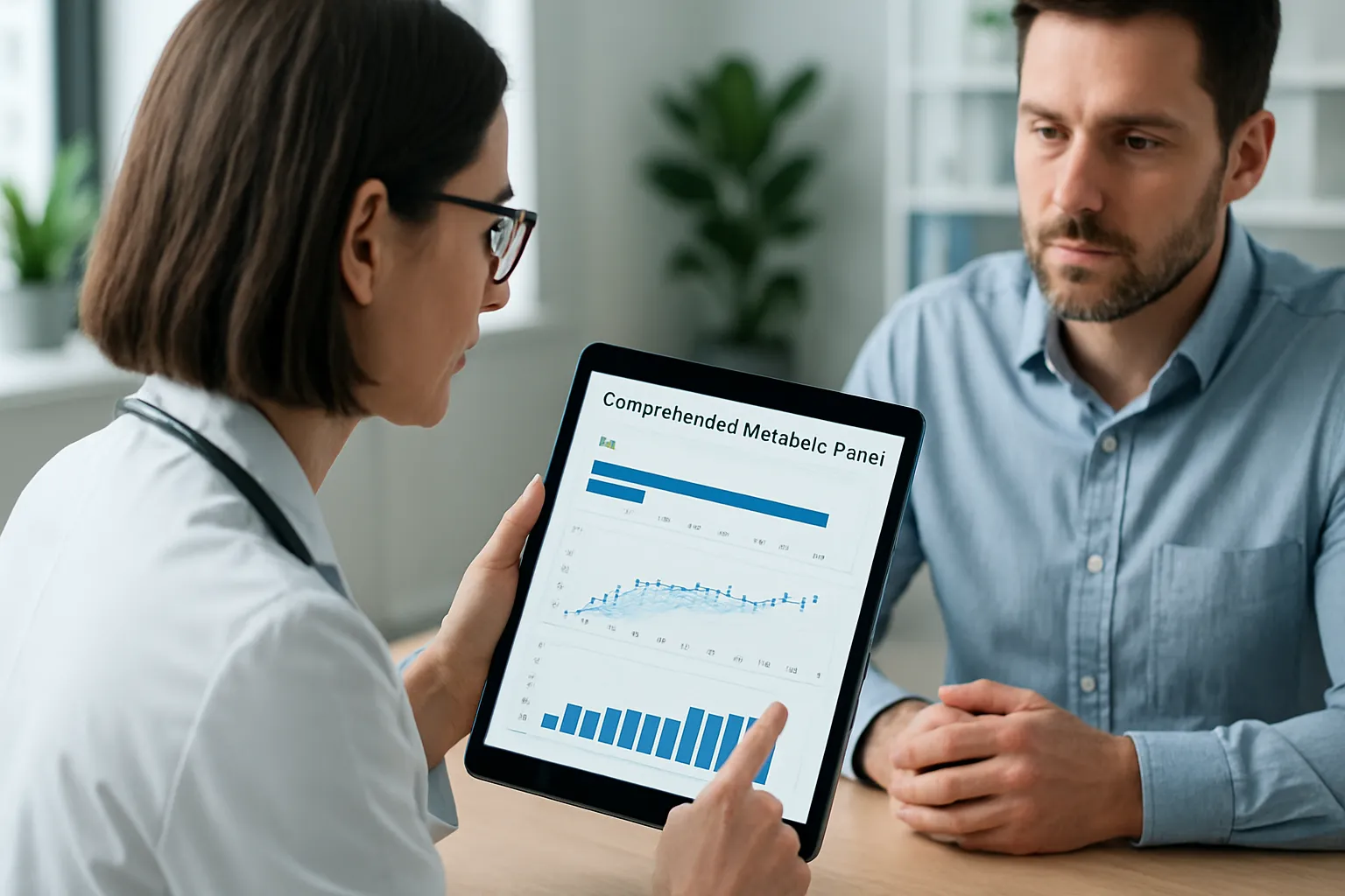 Profissional médico analisando painel metabólico completo com níveis de GGT, relação triglicerídeos-HDL e marcadores de resistência à insulina