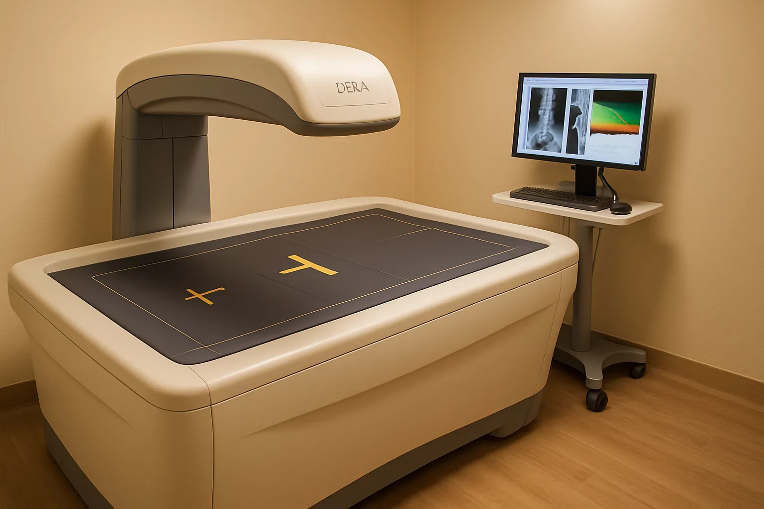 Equipamento de densitometria óssea DEXA usado para diagnosticar osteopenia e medir densidade mineral dos ossos
