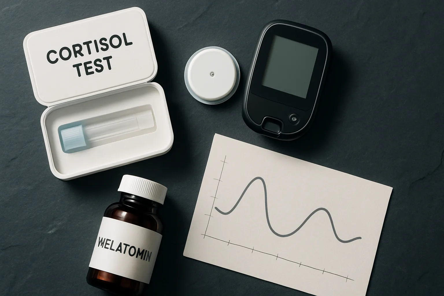 Composição de testes hormonais e suplementos mostrando os múltiplos hormônios afetados pelo trabalho em turnos alternados