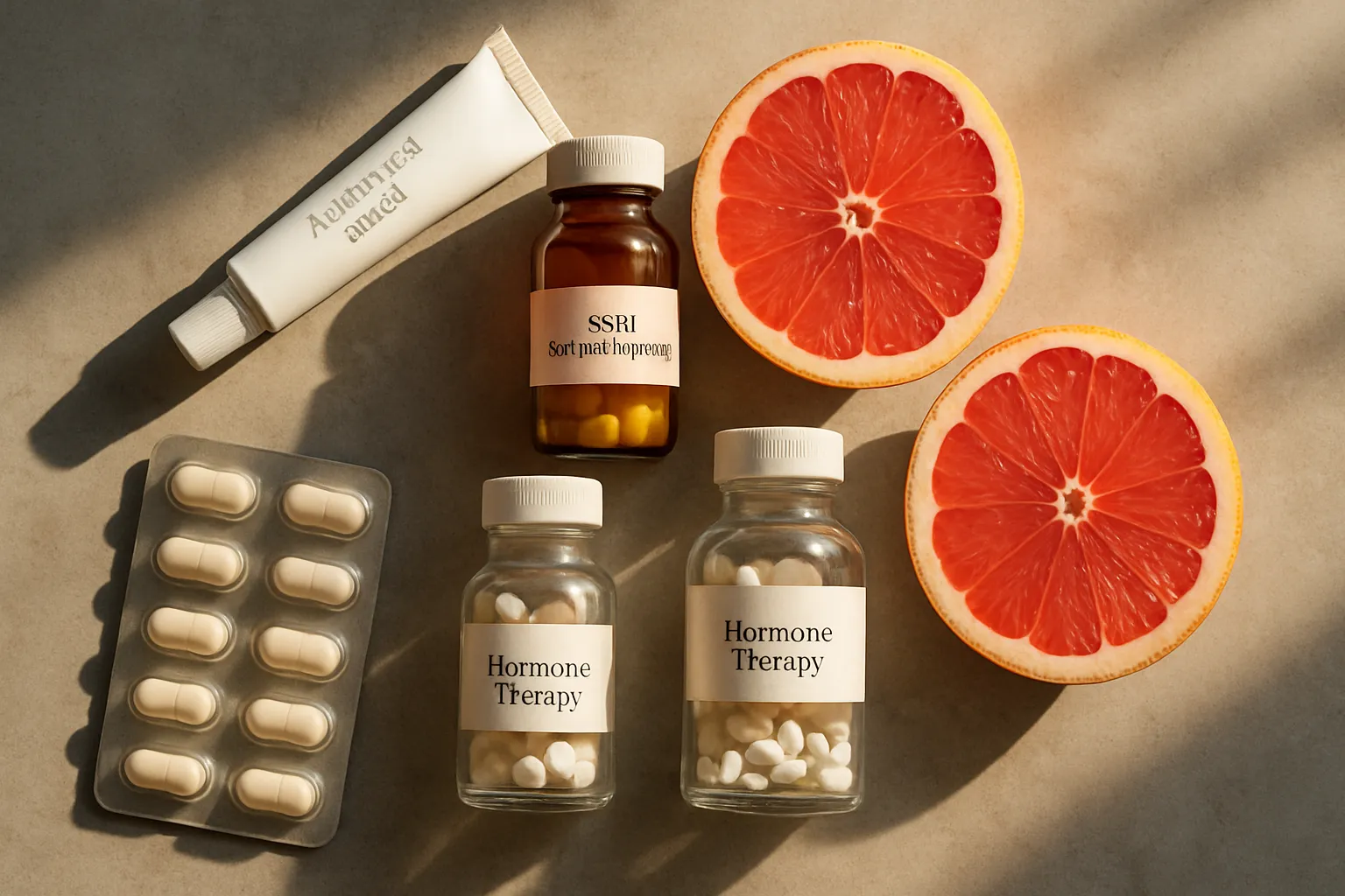 Composição de medicamentos inibidores enzimáticos incluindo antifúngicos, antidepressivos e toranja que desaceleram metabolismo hormonal