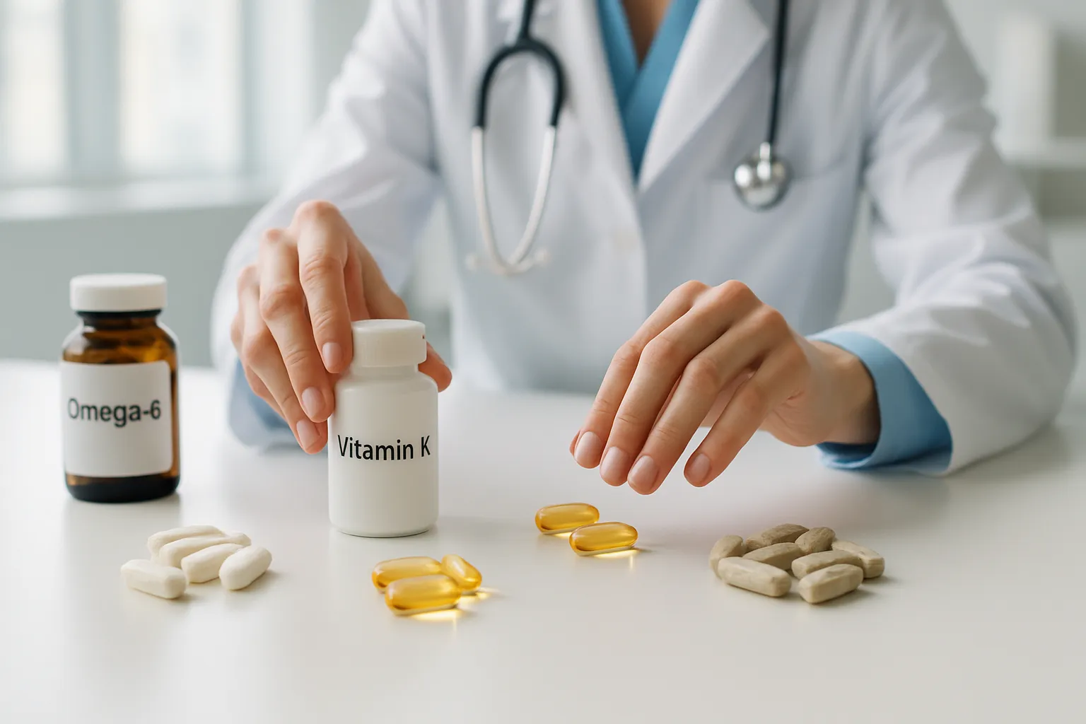 Preparação de Protocolo de Suplementação para Proteção Vascular Profissional de saúde preparando protocolo personalizado de suplementação com vitamina K2 e ômega-3 para proteção cardiovascular