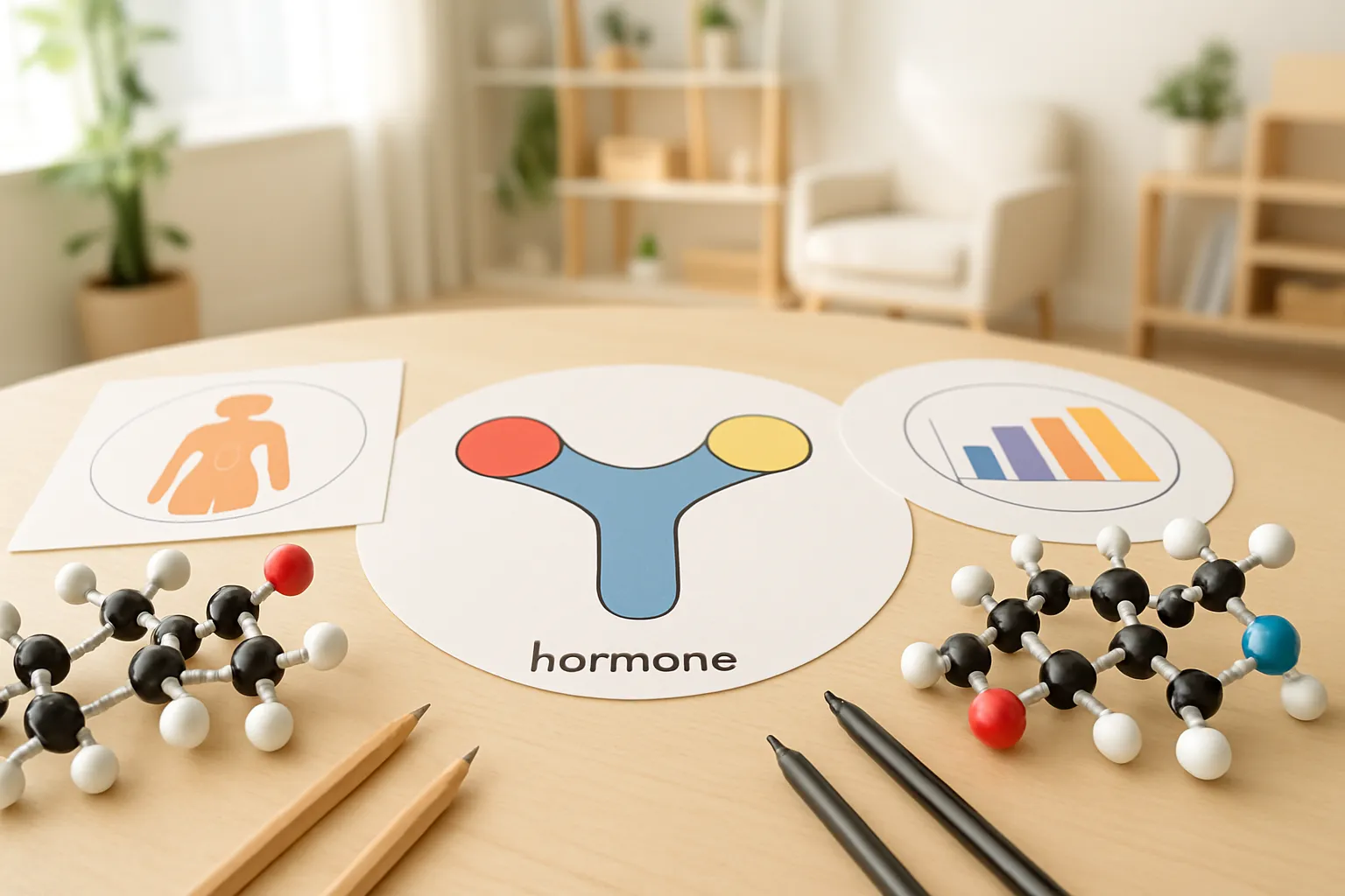 Disposição educativa mostrando modelos de receptores hormonais e como progesterona e progestinas interagem diferentemente