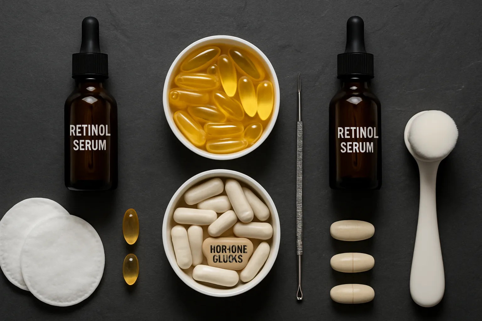 Produtos de tratamento para acne hormonal com retinol e vitamina A para renovação celular