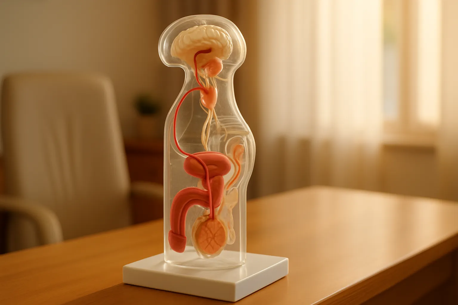 Modelo educativo do sistema reprodutor masculino demonstrando o eixo HPG e como a testosterona exógena suprime a produção natural de espermatozoides