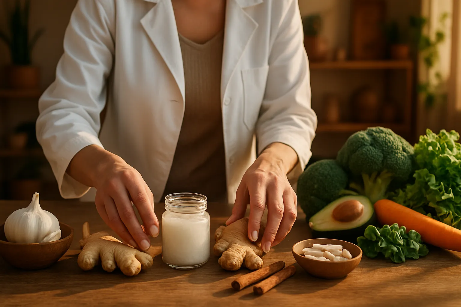 Protocolo Antifúngico Natural Nutricionista preparando protocolo natural antifúngico com alimentos e suplementos para combater supercrescimento de candida