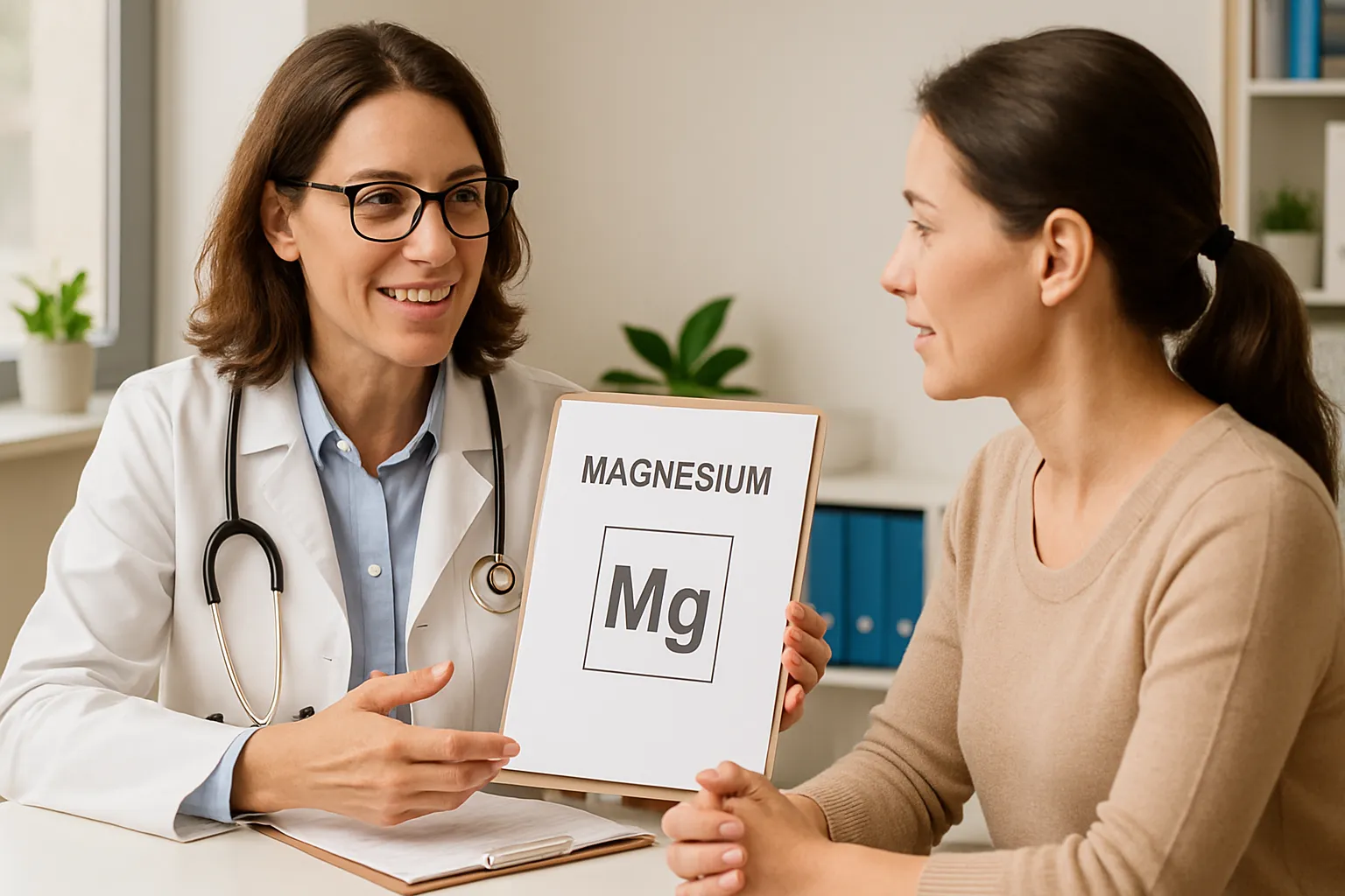 Médico conversando com paciente sobre suplementação de magnésio em consulta médica especializada