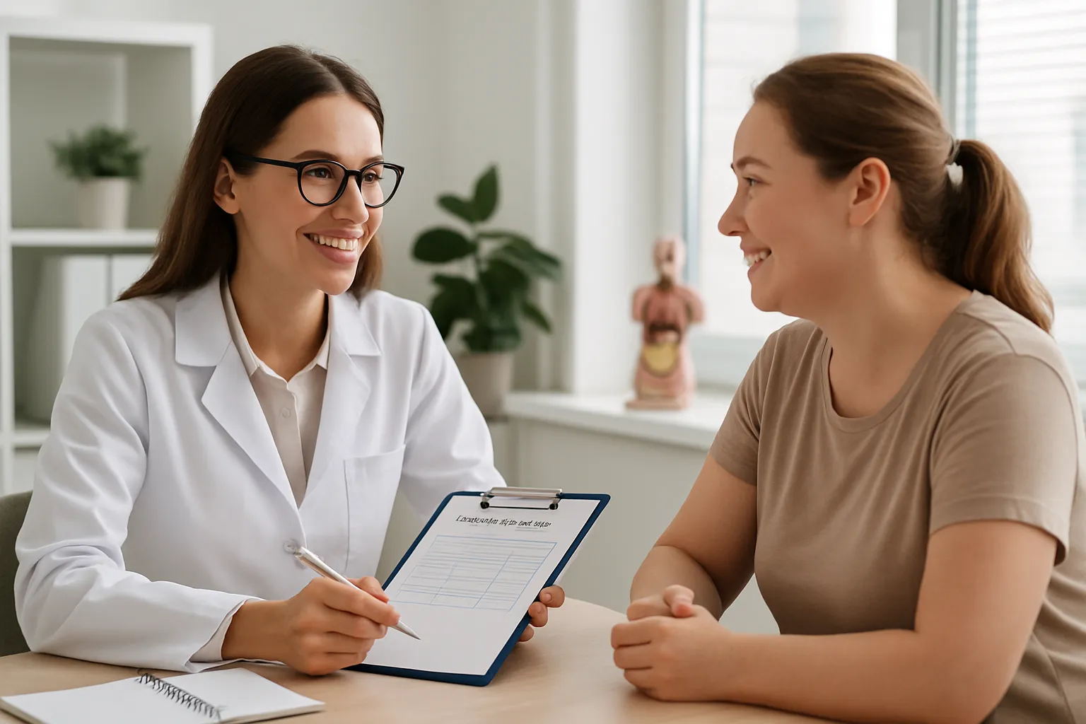 Nutricionista orientando paciente sobre plano de emagrecimento em consulta personalizada