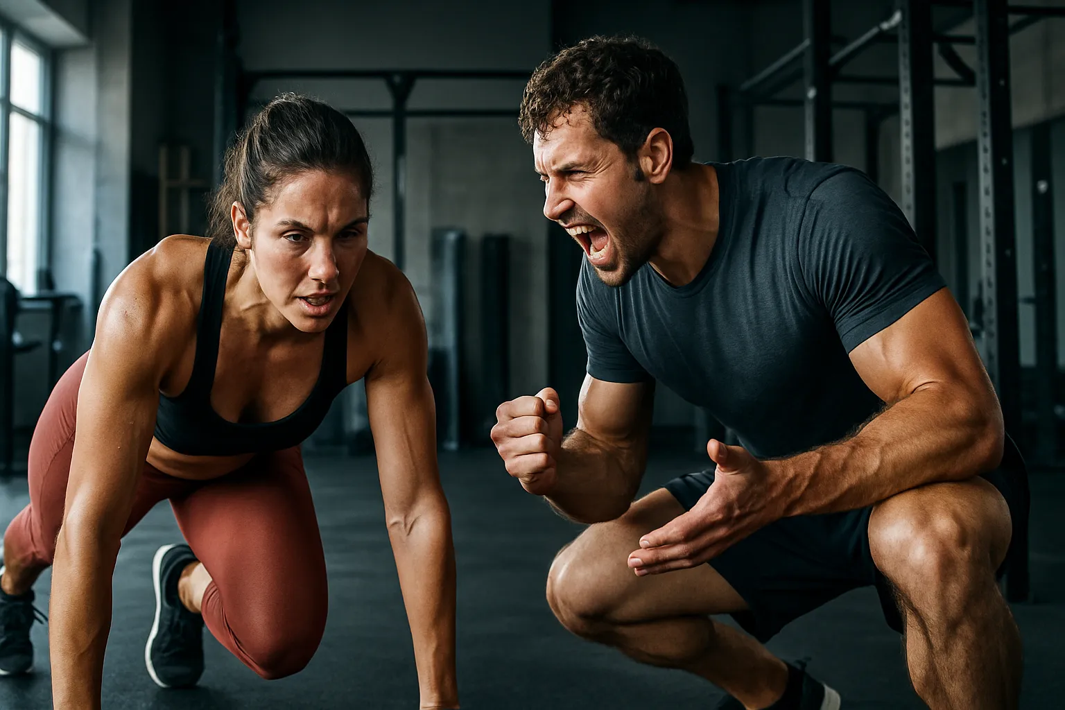 Duas pessoas realizando treino HIIT com orientação profissional, demonstrando a importância do suporte humano na performance física