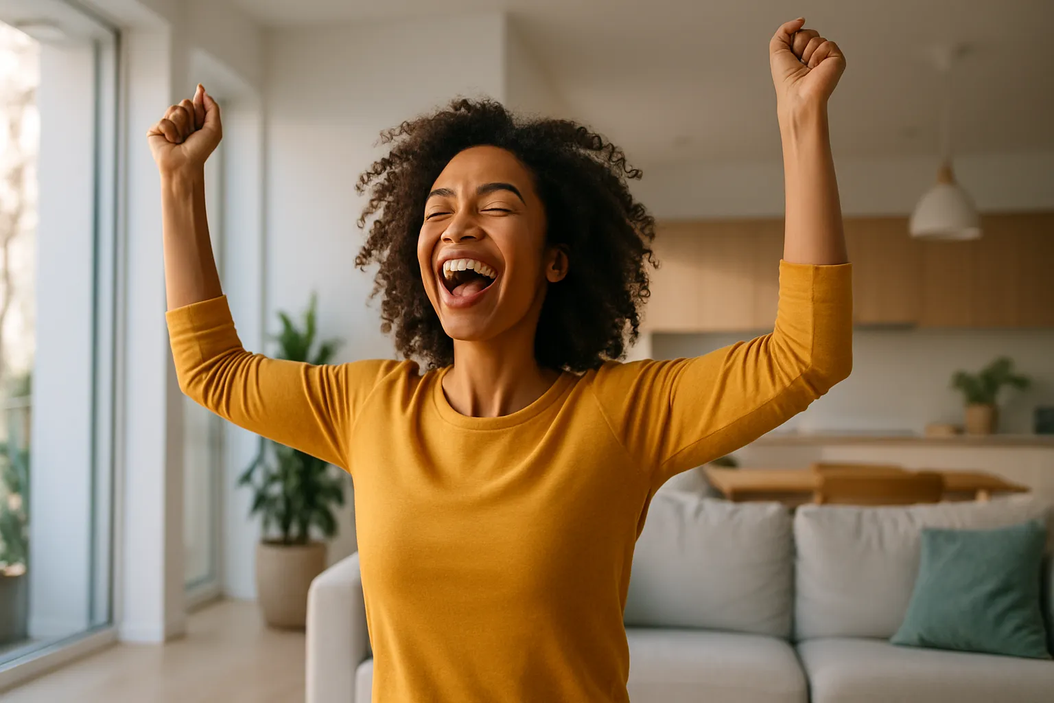 Mulher energética celebrando vitalidade renovada após suplementação avançada com vitaminas lipossomais