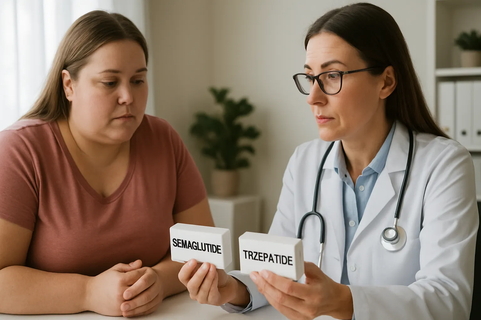 Pessoa consultando médico sobre medicamentos para perda de peso em consultório médico profissional